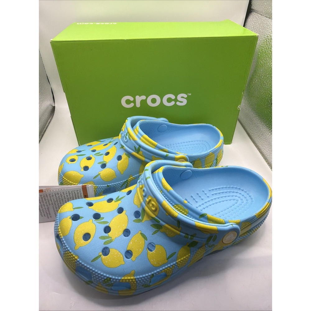 Crocs Classic Fresh Fruits Clog Lemons Women's US SIZE 6 Blue / Yellow Lemons